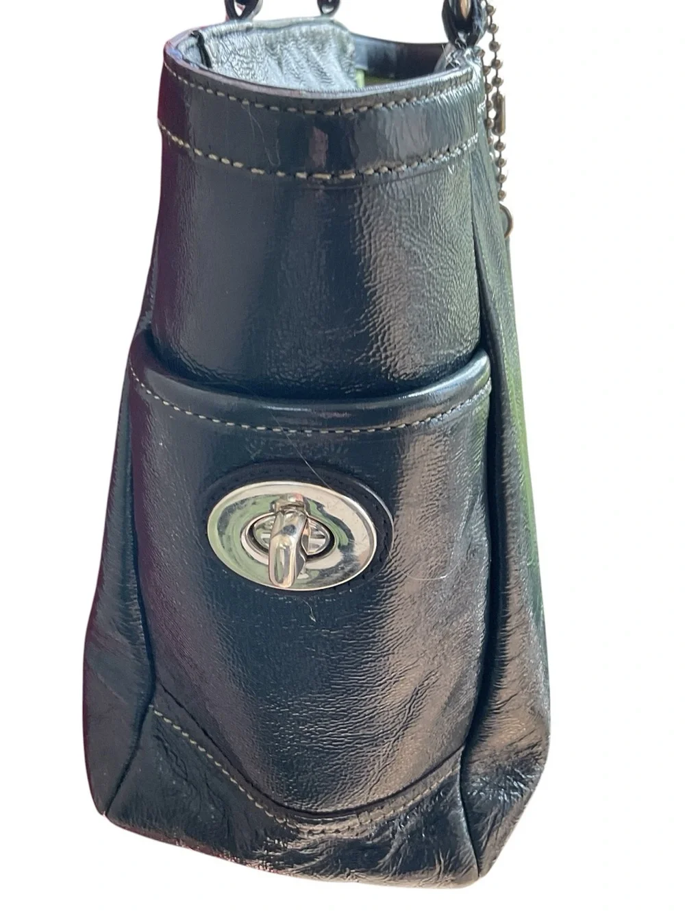 COACH Black Leather Shoulder Bag with Logo Charm